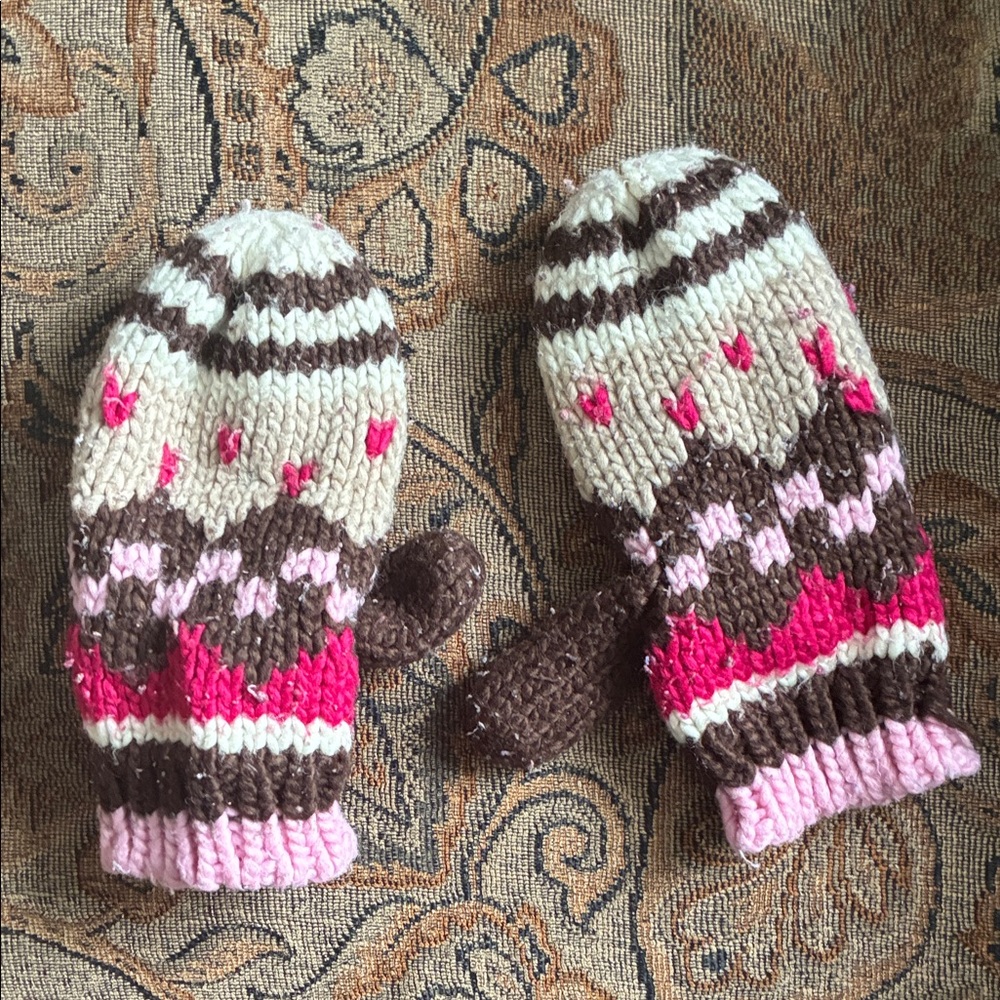 Source Unknown Kids Mittens - Brown, Pink, and Cream